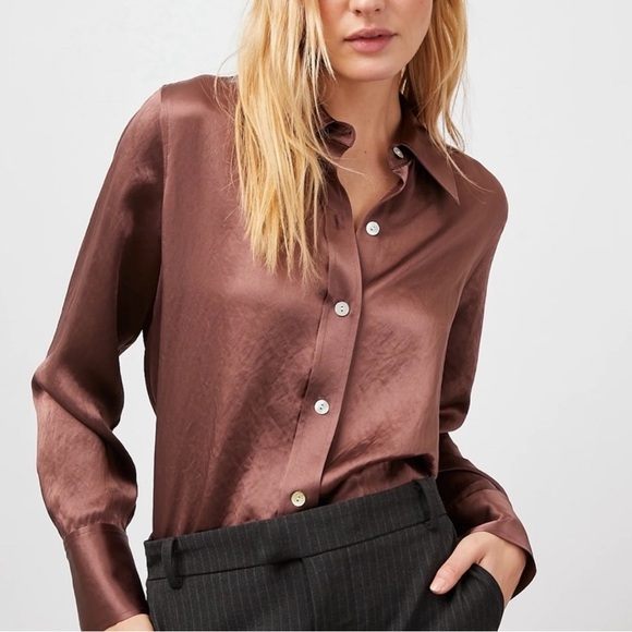 Rails Tops - Rails Andrea Satin Button Down in Nutmeg Brown Size XL NWOT